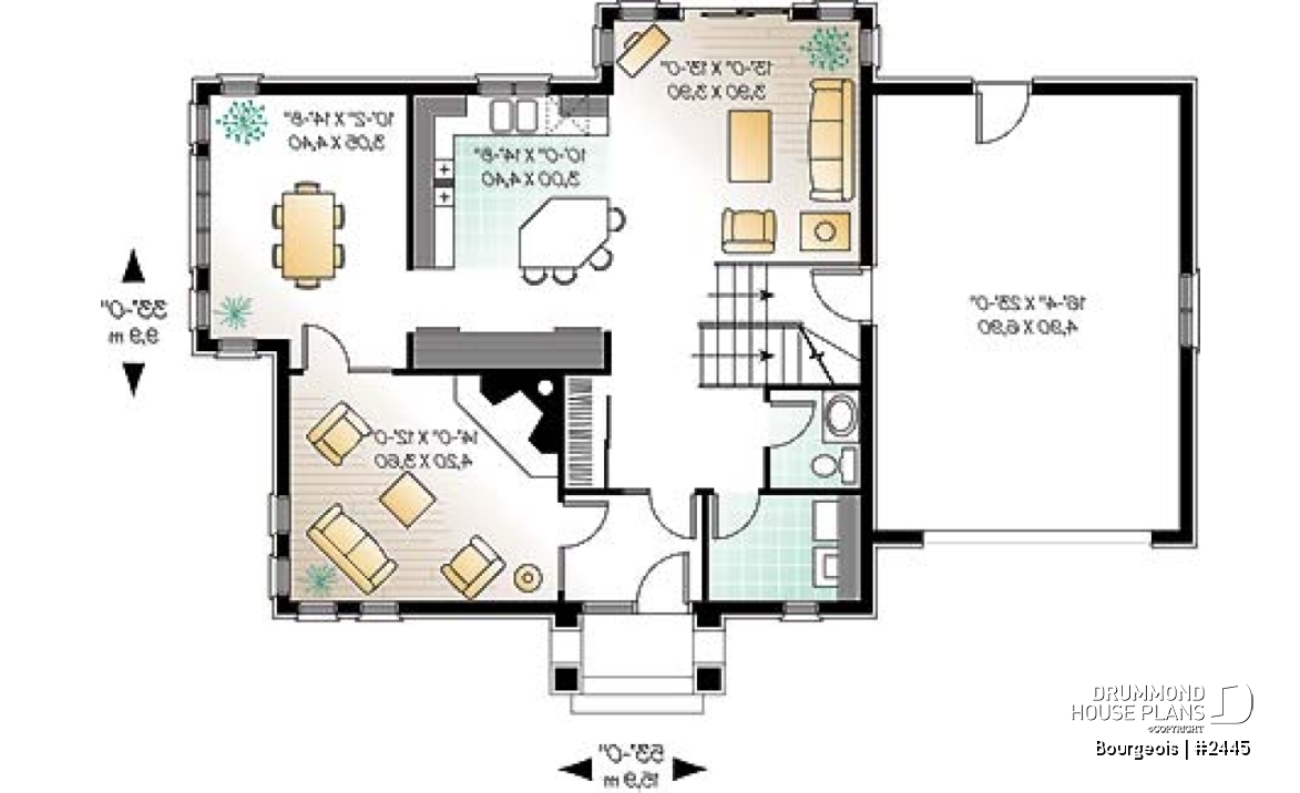 1st level - 3 bedrooms european house plan with garage, and second floor balcony - Bourgeois