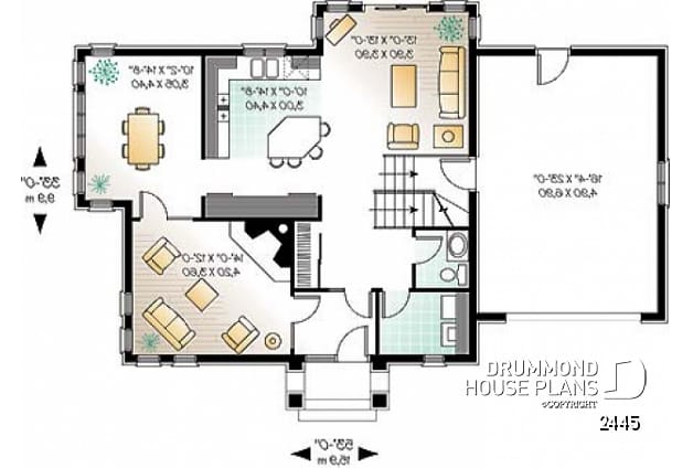 1st level - 3 bedrooms european house plan with garage, and second floor balcony - Bourgeois