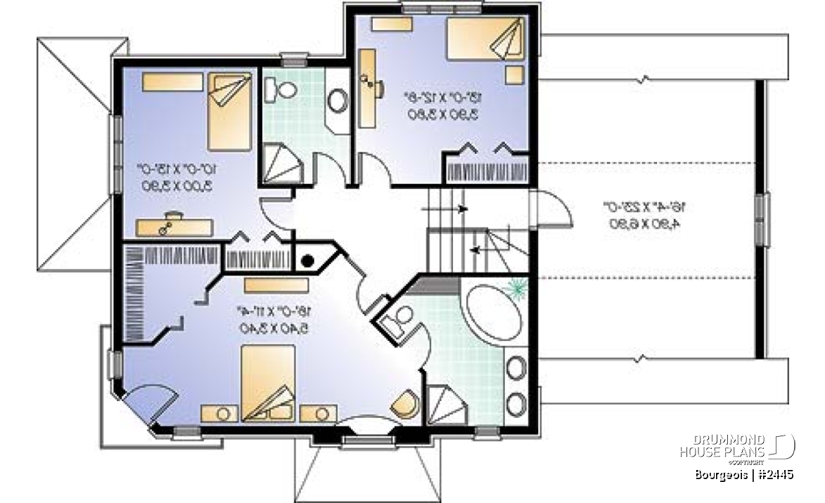 2nd level - 3 bedrooms european house plan with garage, and second floor balcony - Bourgeois