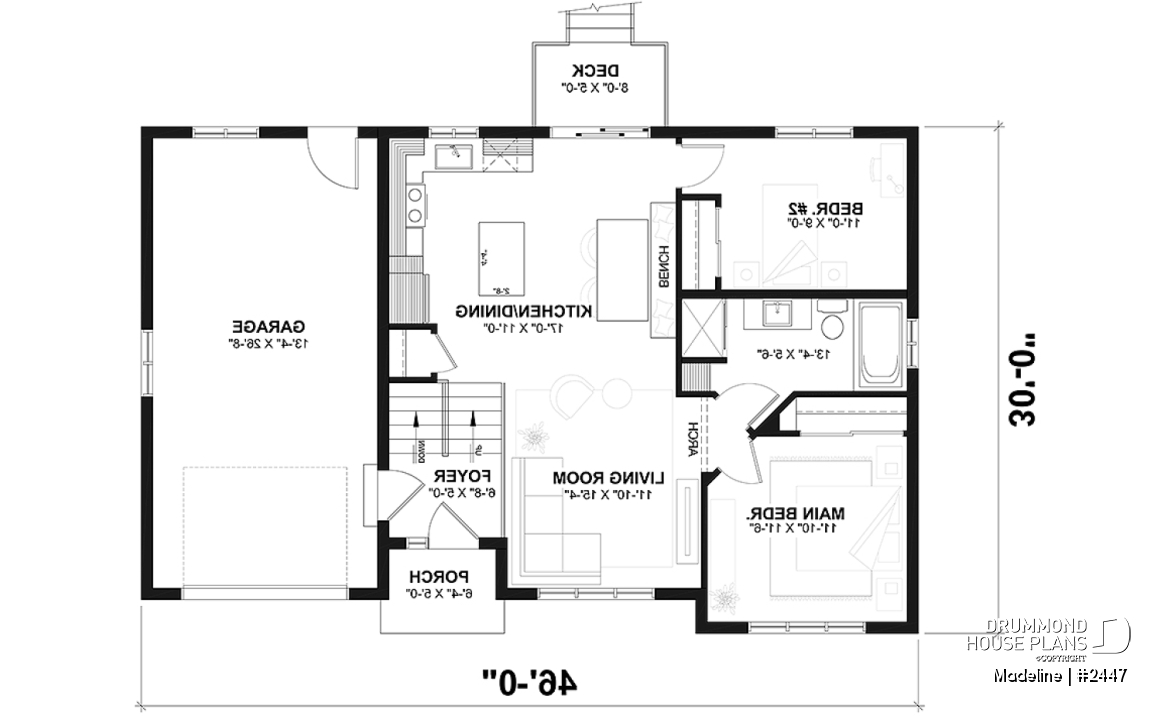 1st level - Split-entry house plan, economical, garage with storage, 2 to 4 bedrooms, optional finished basement ($) - Madeline
