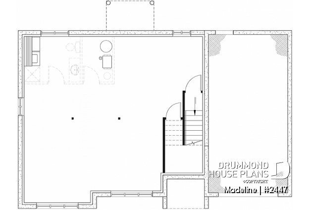 Unfinished basement - Split-entry house plan, economical, garage with storage, 2 to 4 bedrooms, optional finished basement ($) - Madeline