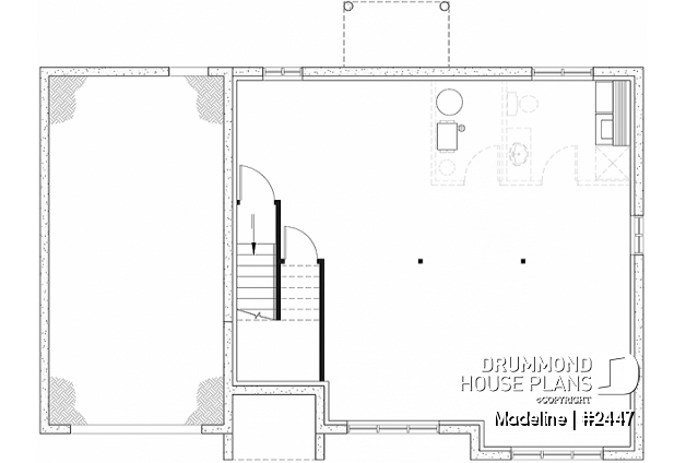 Unfinished basement - Split-entry house plan, economical, garage with storage, 2 to 4 bedrooms, optional finished basement ($) - Madeline