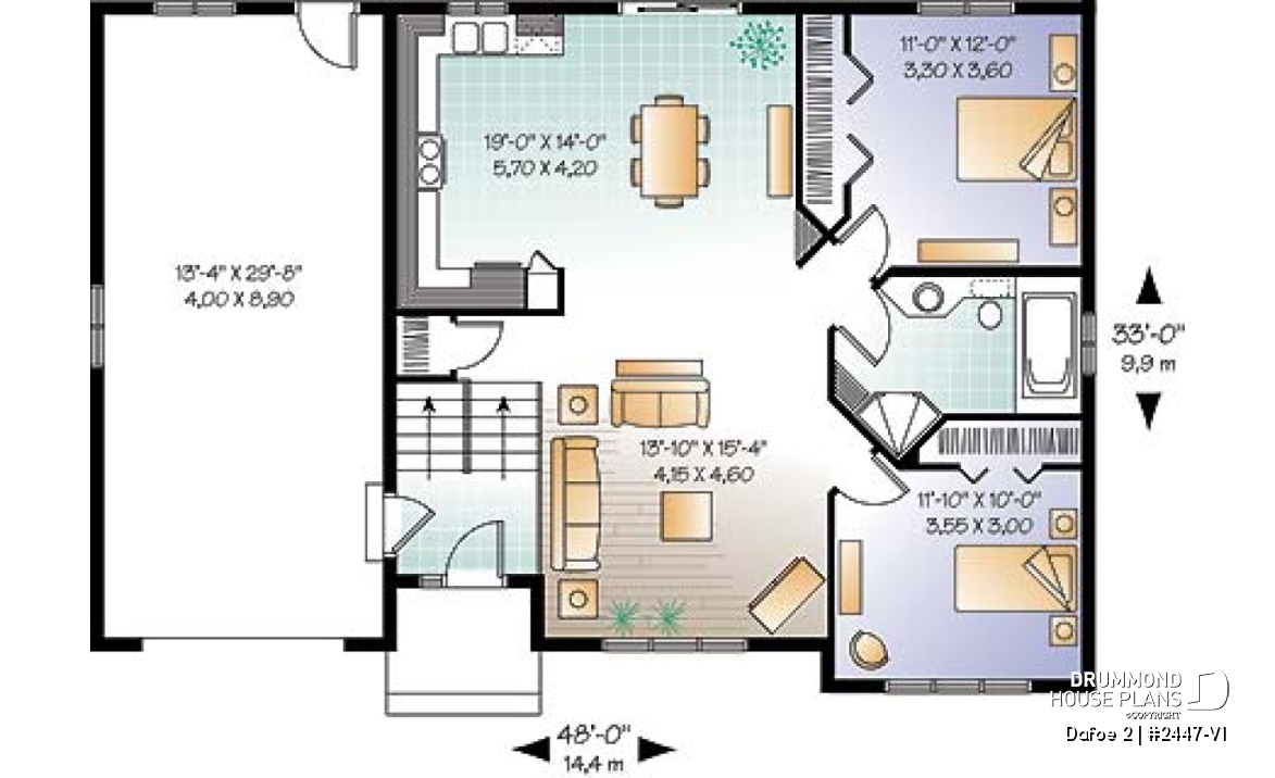 1st level - Split level, 2 bedroom bungalow with large kitchen and a garage - Dafoe 2