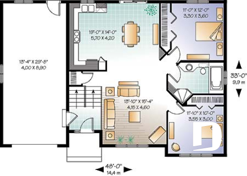 1st level - Split level, 2 bedroom bungalow with large kitchen and a garage - Dafoe 2