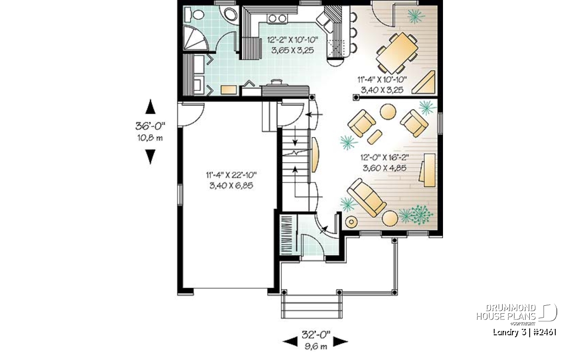 1st level - English style inspired 2-storey house plan with 3 bedrooms, bonus room, garage - Landry 3