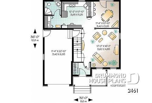 1st level - English style inspired 2-storey house plan with 3 bedrooms, bonus room, garage - Landry 3