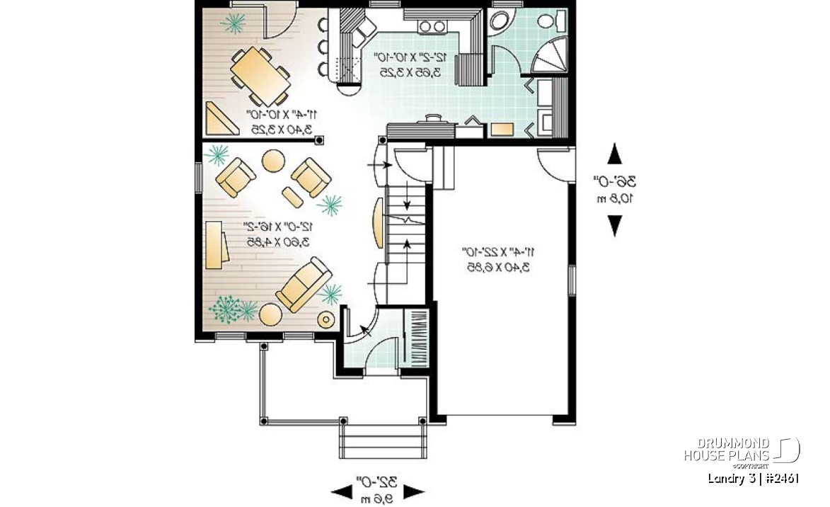 1st level - English style inspired 2-storey house plan with 3 bedrooms, bonus room, garage - Landry 3