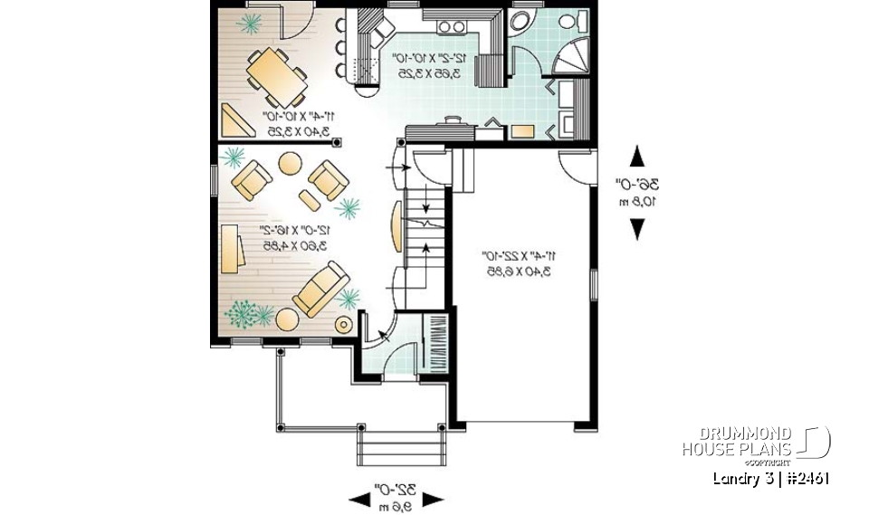 1st level - English style inspired 2-storey house plan with 3 bedrooms, bonus room, garage - Landry 3