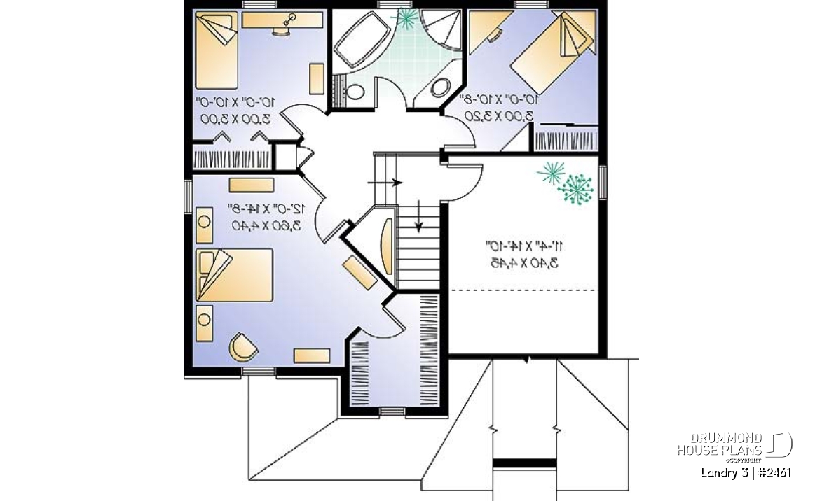 2nd level - English style inspired 2-storey house plan with 3 bedrooms, bonus room, garage - Landry 3