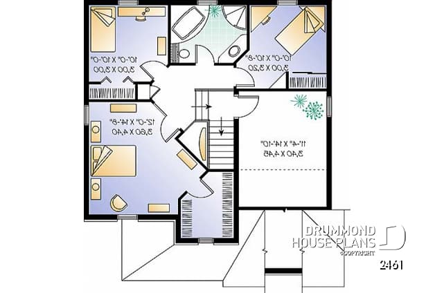 2nd level - English style inspired 2-storey house plan with 3 bedrooms, bonus room, garage - Landry 3