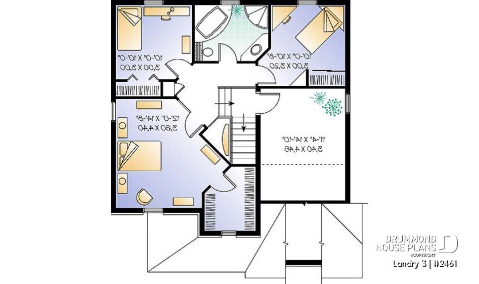 2nd level - English style inspired 2-storey house plan with 3 bedrooms, bonus room, garage - Landry 3
