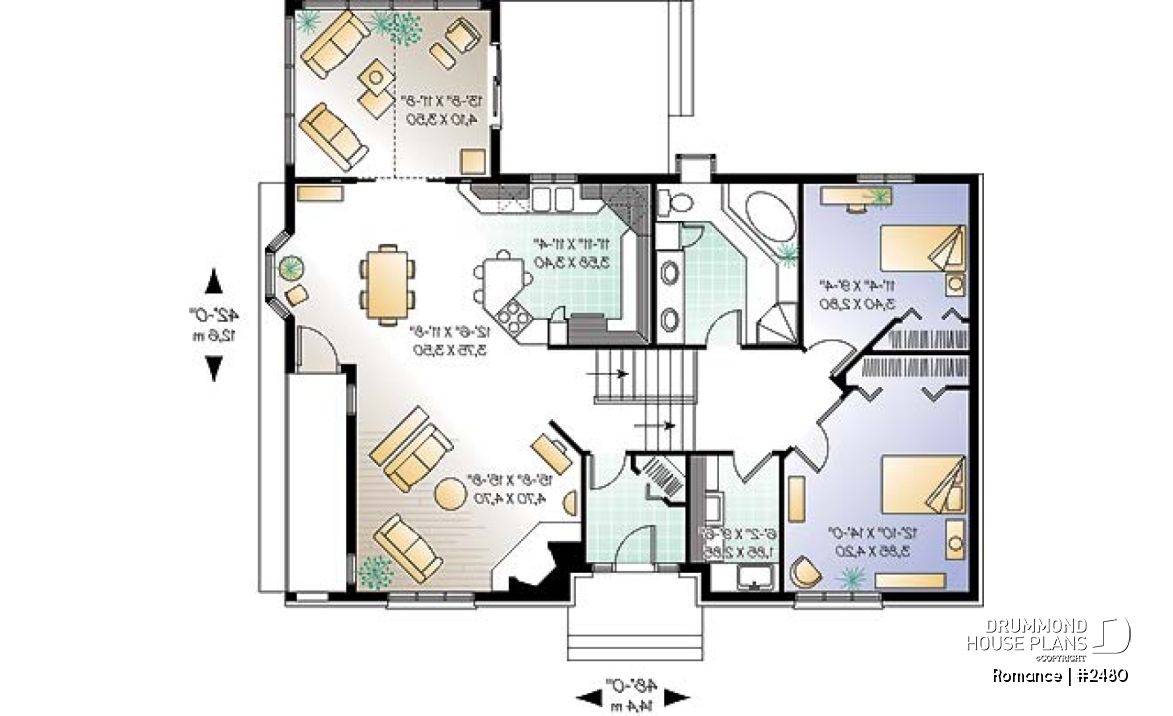1st level - Ideal home for hillside / sloping lot, 2 to 4 bedrooms, 2-car side-entry garage,large fireplace in family room - Romance