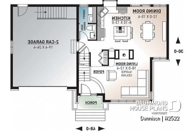 1st level - Modern Craftsman house plan, open space in the main living area, 3 bedrooms, master suite, fireplace - Dennison