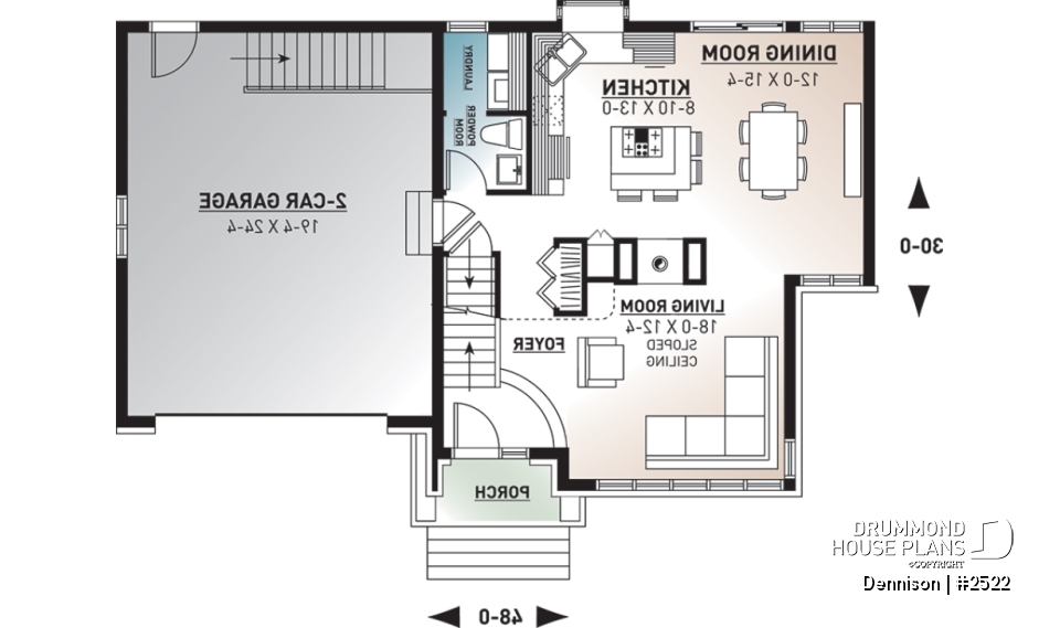 1st level - Modern Craftsman house plan, open space in the main living area, 3 bedrooms, master suite, fireplace - Dennison