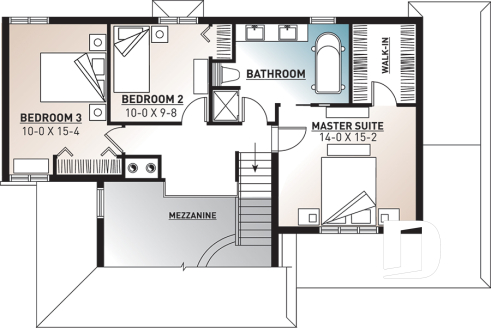 2nd level - Modern Craftsman house plan, open space in the main living area, 3 bedrooms, master suite, fireplace - Dennison