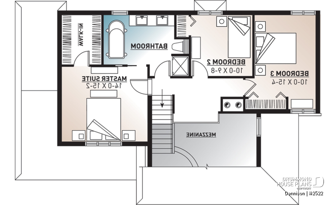 2nd level - Modern Craftsman house plan, open space in the main living area, 3 bedrooms, master suite, fireplace - Dennison