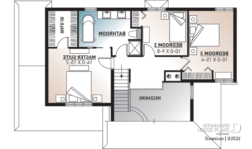 2nd level - Modern Craftsman house plan, open space in the main living area, 3 bedrooms, master suite, fireplace - Dennison