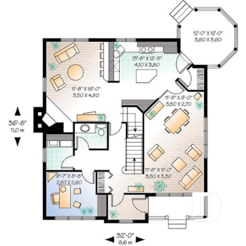 1st level - Three bedrooms country cottage with home office, open kitchen, sitting area, large dining-living room - Lilas