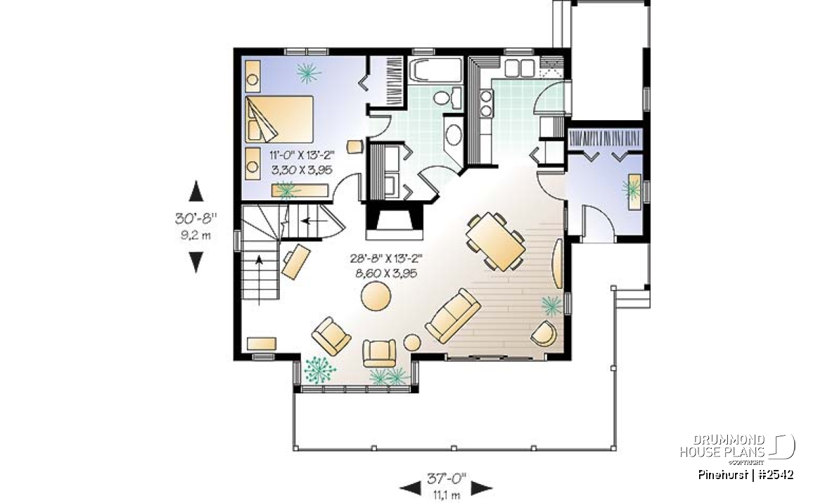 1st level - Panoramic view house plan, 3 bedroom, cathedral ceiling, master on main floor, fireplace - Pinehurst