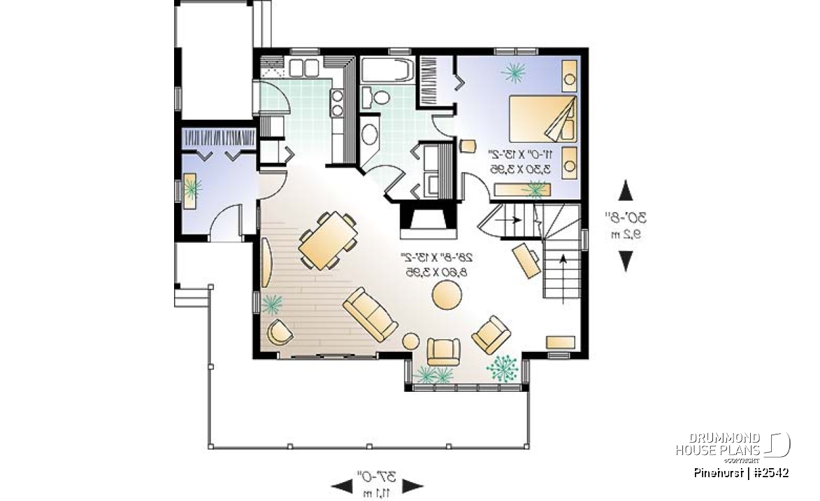 1st level - Panoramic view house plan, 3 bedroom, cathedral ceiling, master on main floor, fireplace - Pinehurst