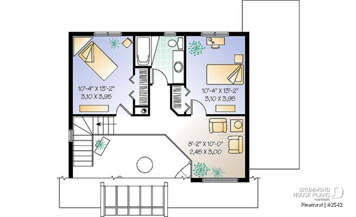 2nd level - Panoramic view house plan, 3 bedroom, cathedral ceiling, master on main floor, fireplace - Pinehurst
