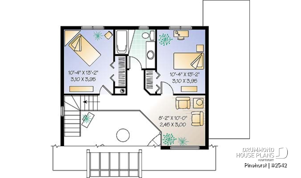 2nd level - Panoramic view house plan, 3 bedroom, cathedral ceiling, master on main floor, fireplace - Pinehurst
