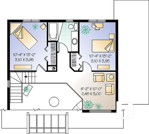 2nd level - Panoramic view house plan, 3 bedroom, cathedral ceiling, master on main floor, fireplace - Pinehurst