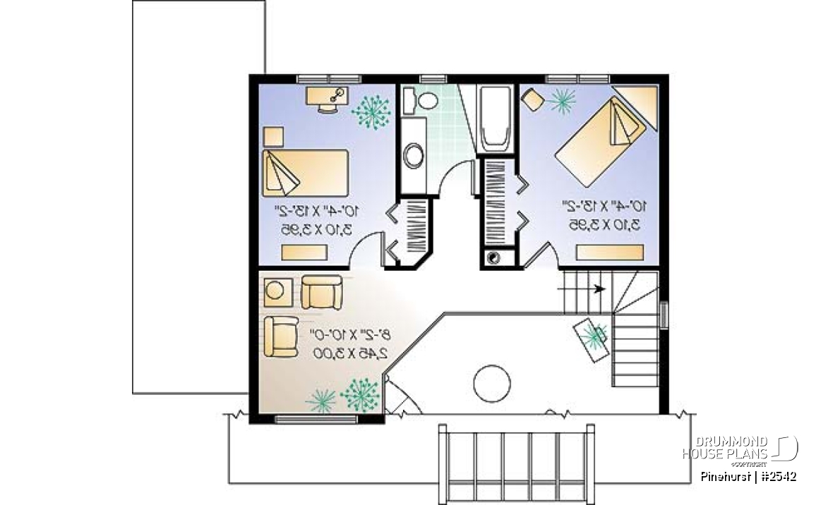 2nd level - Panoramic view house plan, 3 bedroom, cathedral ceiling, master on main floor, fireplace - Pinehurst