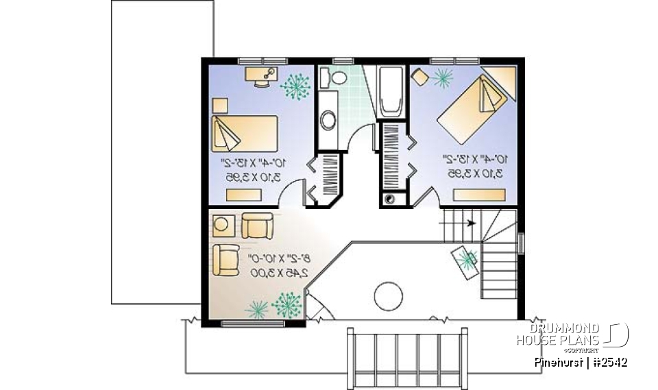 2nd level - Panoramic view house plan, 3 bedroom, cathedral ceiling, master on main floor, fireplace - Pinehurst
