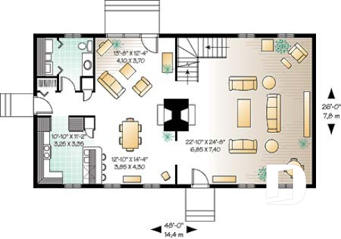 1st level - Traditional European 4 bedroom home design, with open floor plans and 2 family rooms - Philibert