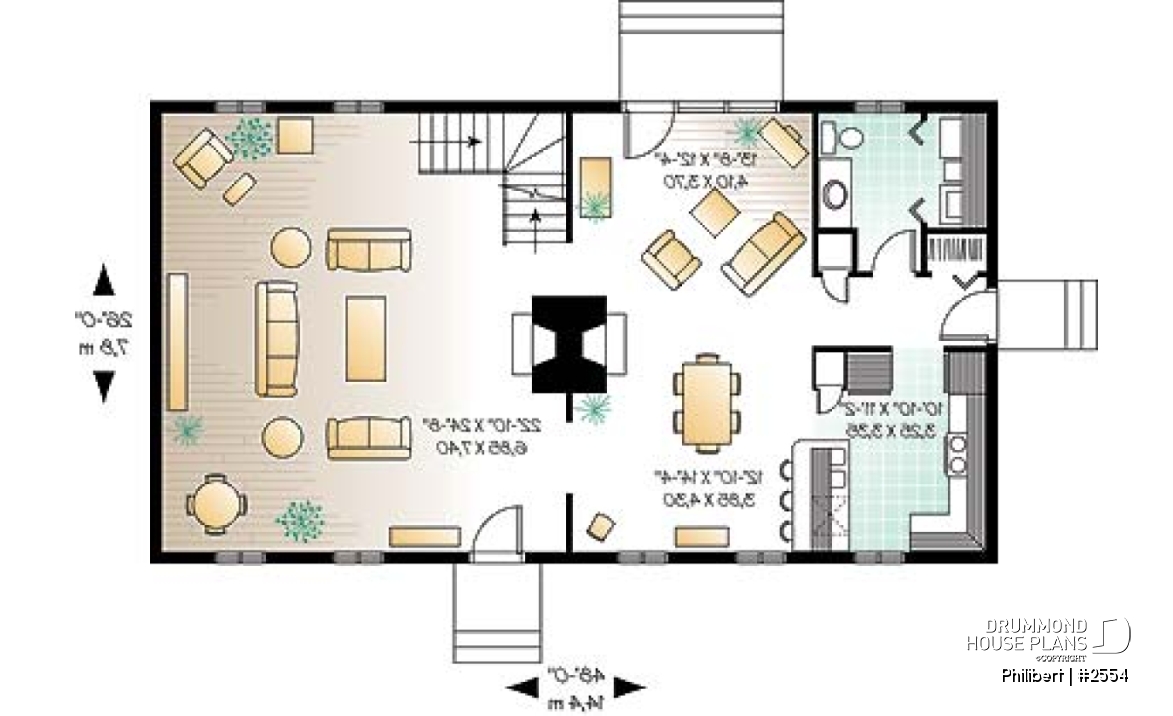 1st level - Traditional European 4 bedroom home design, with open floor plans and 2 family rooms - Philibert