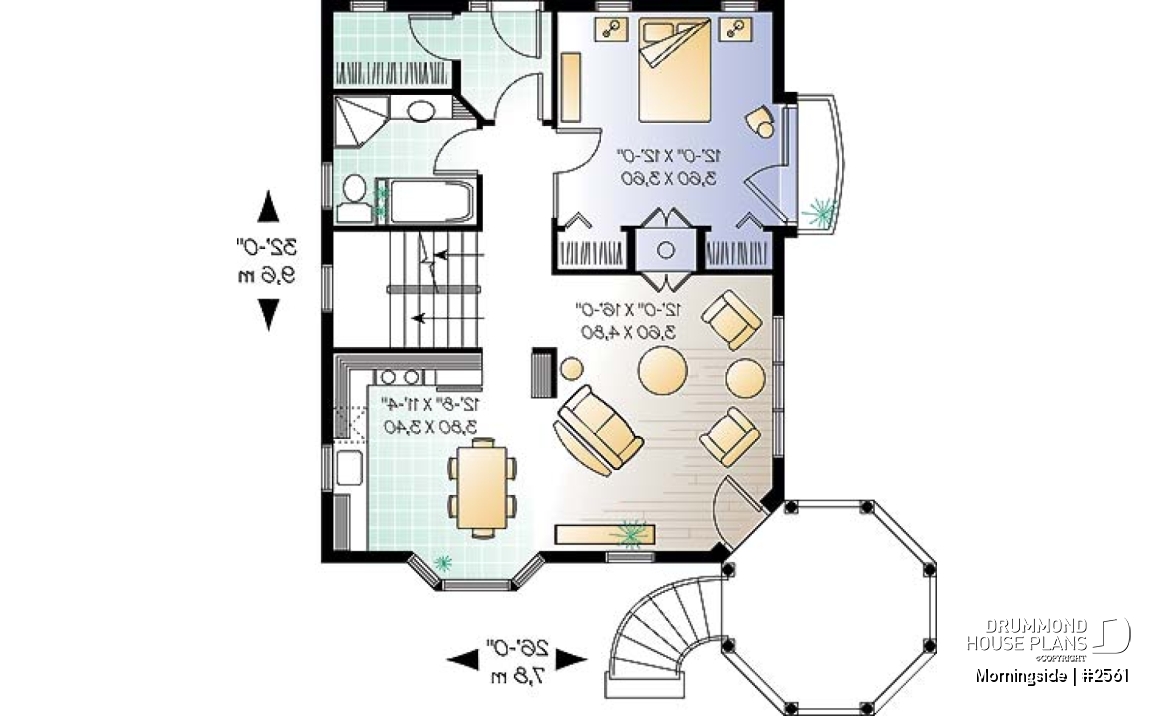 1st level - Victorian house plan, 3 bedrooms, master suite, fireplace, balcony - Morningside