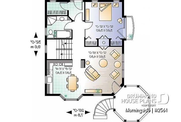 1st level - Victorian house plan, 3 bedrooms, master suite, fireplace, balcony - Morningside