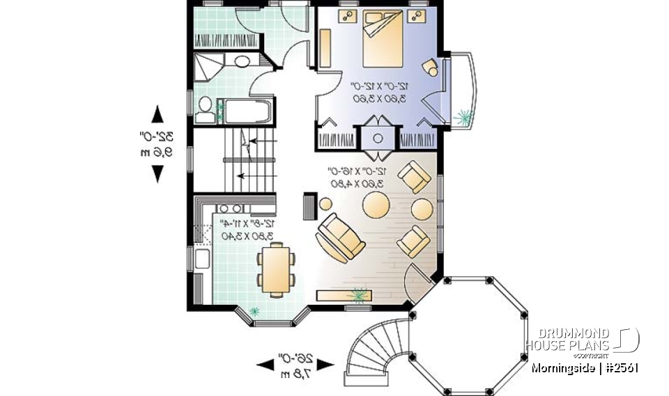1st level - Victorian house plan, 3 bedrooms, master suite, fireplace, balcony - Morningside