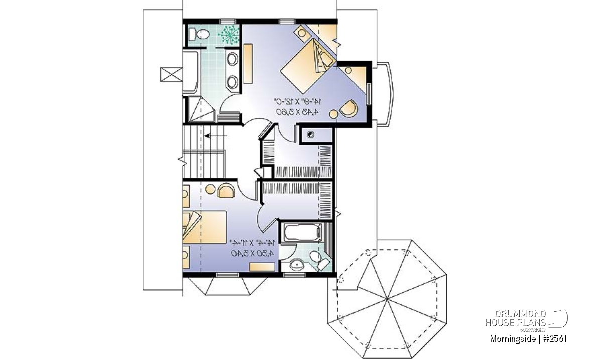 2nd level - Victorian house plan, 3 bedrooms, master suite, fireplace, balcony - Morningside