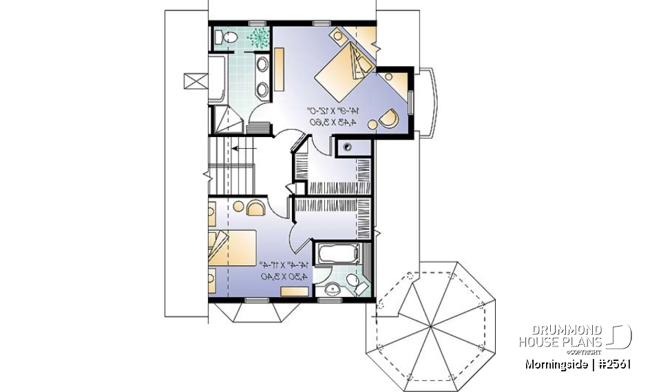 2nd level - Victorian house plan, 3 bedrooms, master suite, fireplace, balcony - Morningside