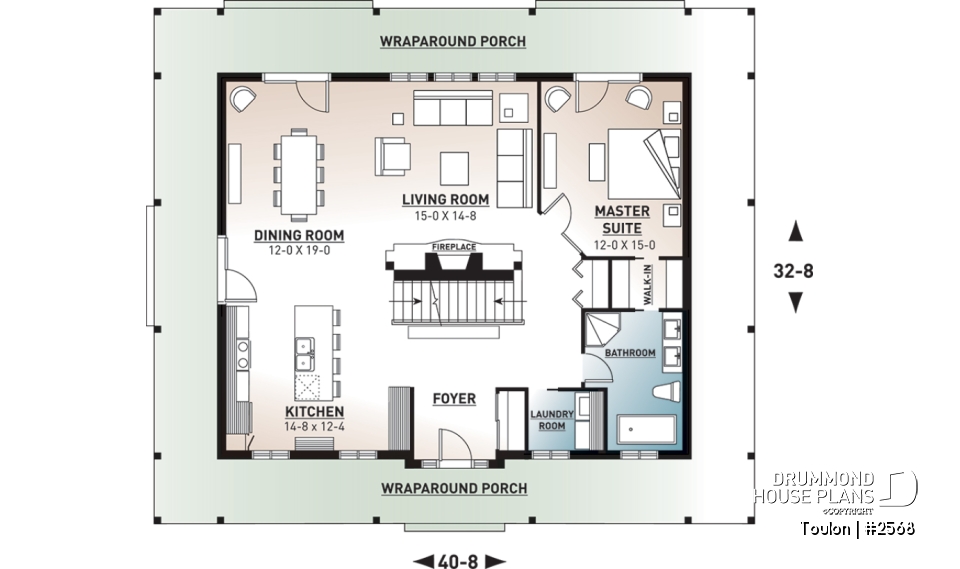 1st level - 3 bedroom farmhouse with master on main, huge wraparound covered porch, open area and fireplace - Toulon