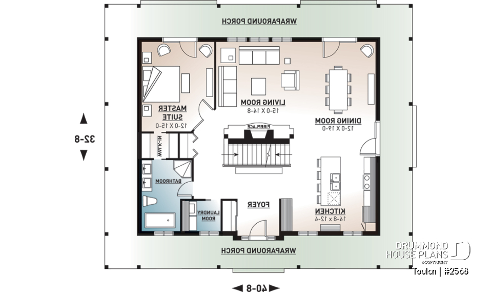 1st level - 3 bedroom farmhouse with master on main, huge wraparound covered porch, open area and fireplace - Toulon
