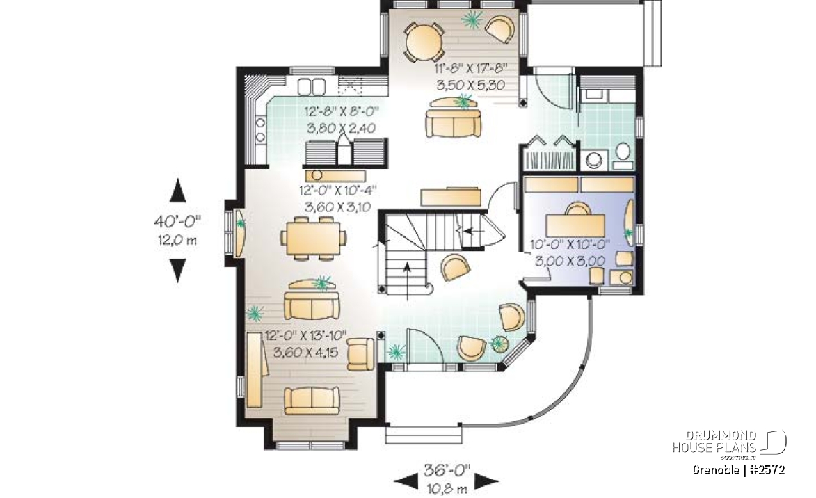 1st level - Charming victorian inspired house plan, 3 bedrooms + den, breakfast nook, large master suite - Grenoble
