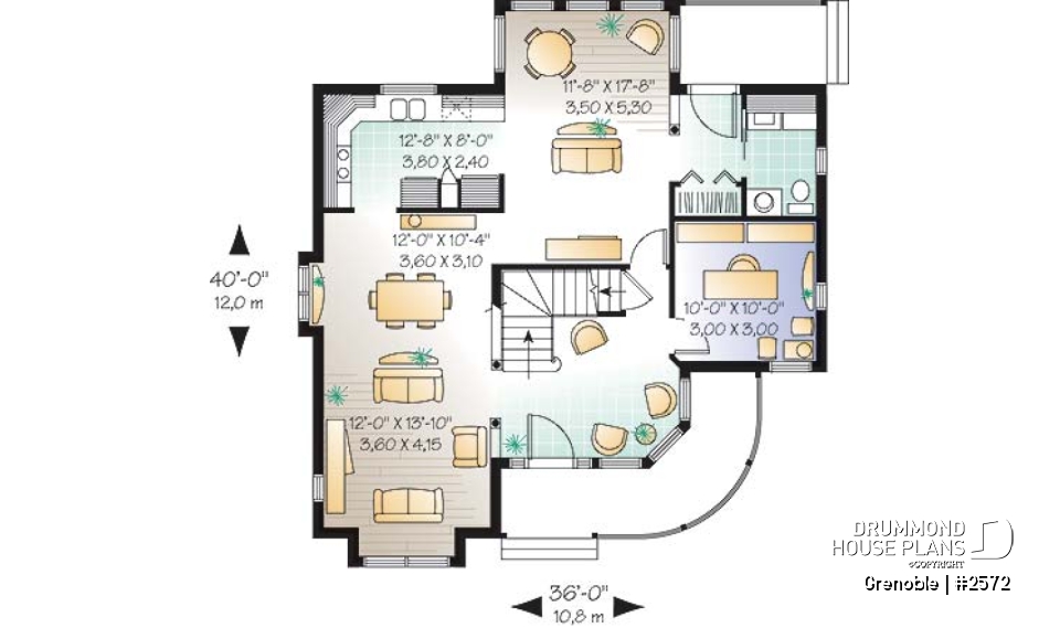 1st level - Charming victorian inspired house plan, 3 bedrooms + den, breakfast nook, large master suite - Grenoble