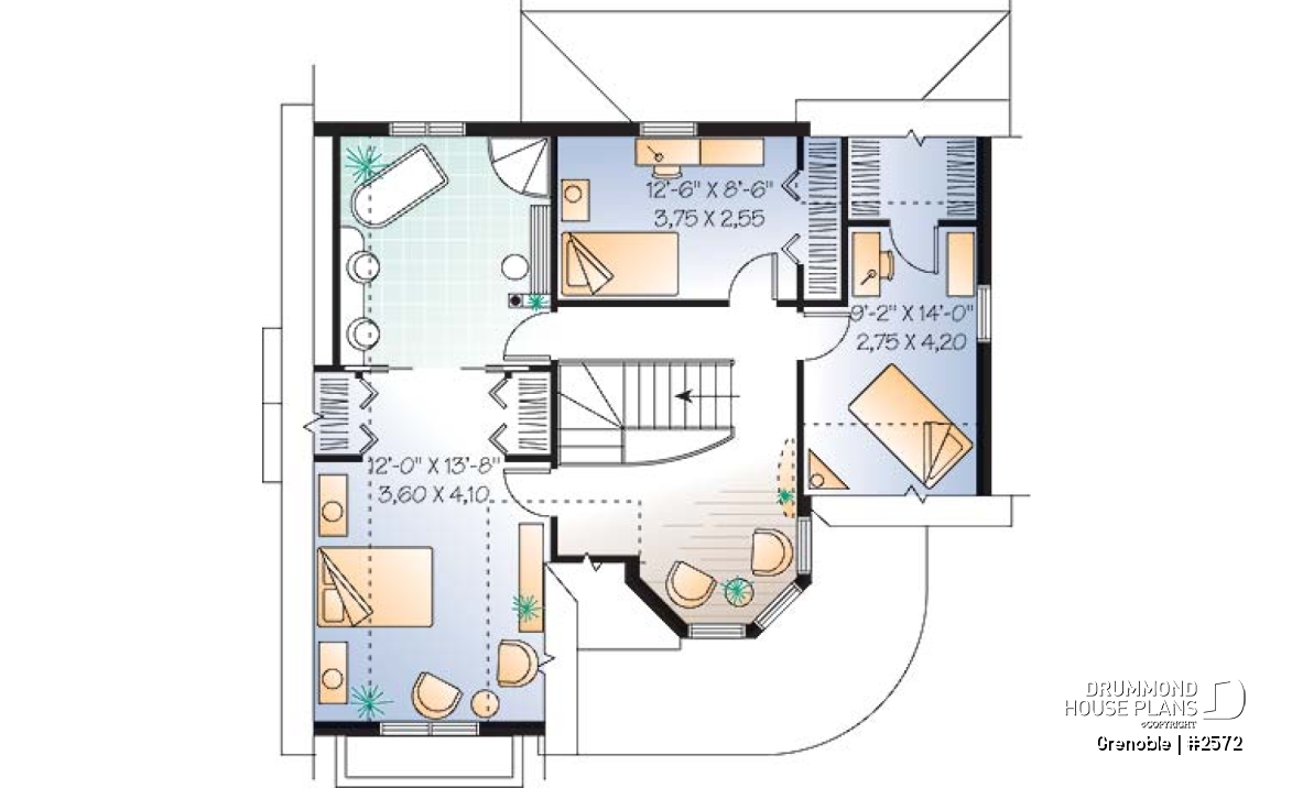 2nd level - Charming victorian inspired house plan, 3 bedrooms + den, breakfast nook, large master suite - Grenoble