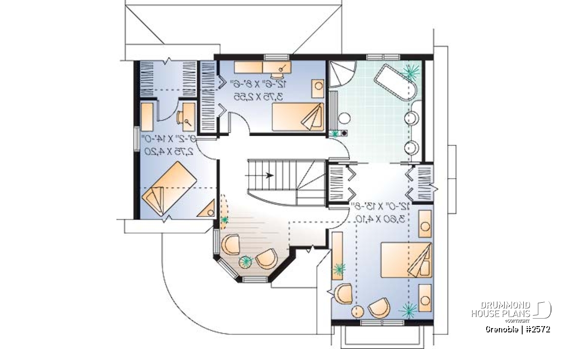 2nd level - Charming victorian inspired house plan, 3 bedrooms + den, breakfast nook, large master suite - Grenoble
