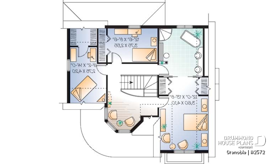 2nd level - Charming victorian inspired house plan, 3 bedrooms + den, breakfast nook, large master suite - Grenoble