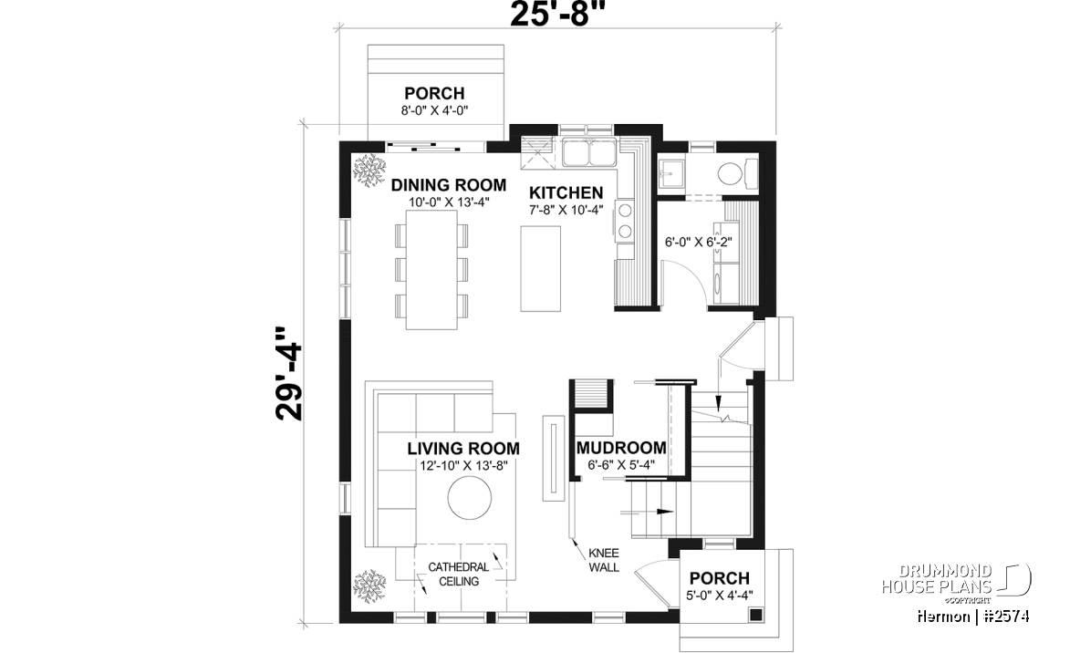 1st level - Scandinavian house plan with open floor plan, 2 bedrooms, lots of natural light, unfinished basement - Hermon