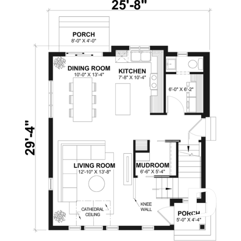 1st level - Scandinavian house plan with open floor plan, 2 bedrooms, lots of natural light, unfinished basement - Hermon