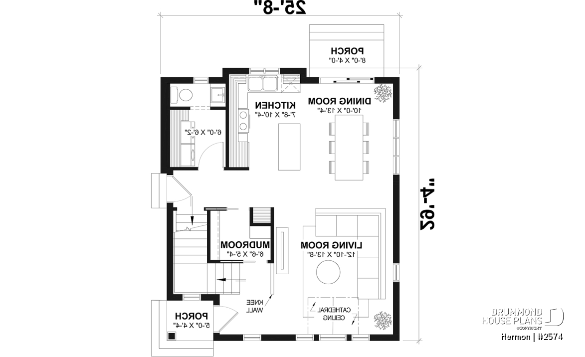 1st level - Scandinavian house plan with open floor plan, 2 bedrooms, lots of natural light, unfinished basement - Hermon