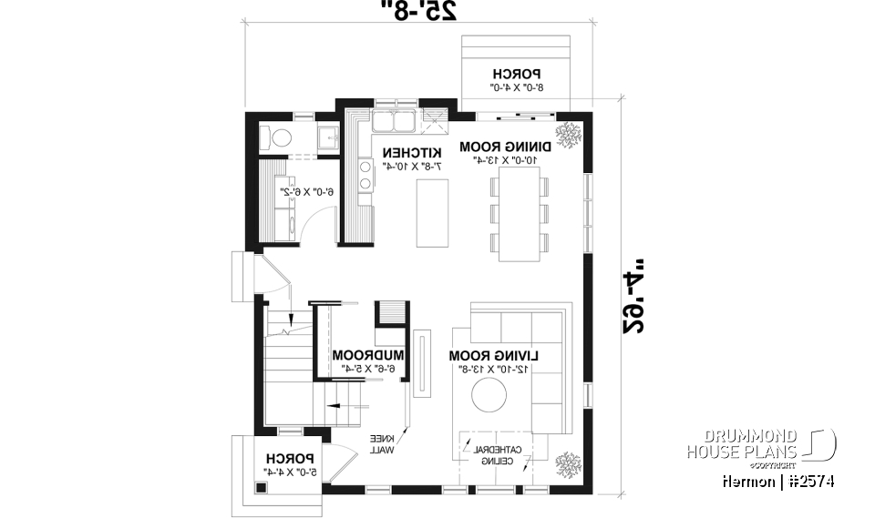 1st level - Scandinavian house plan with open floor plan, 2 bedrooms, lots of natural light, unfinished basement - Hermon