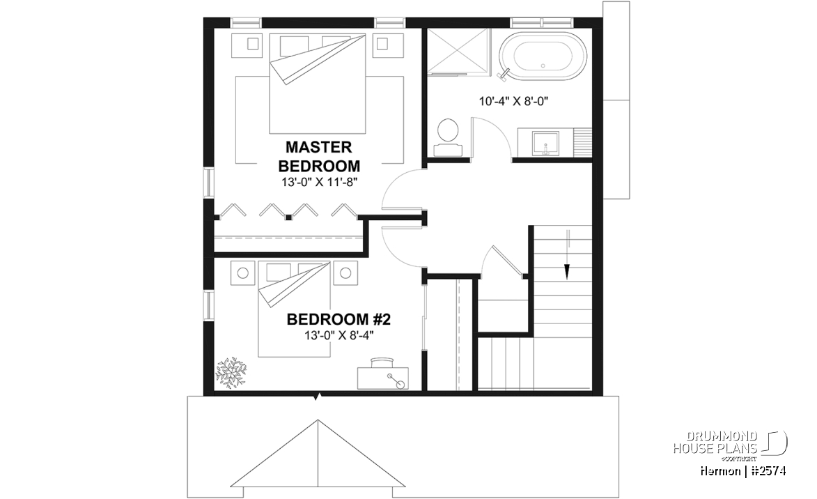 2nd level - Scandinavian house plan with open floor plan, 2 bedrooms, lots of natural light, unfinished basement - Hermon