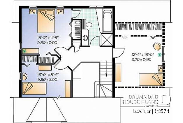 2nd level - Country rustic house plan with open floor plan, 2 bedrooms, lots of natural light - Hermon