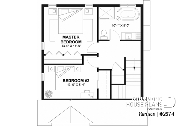 2nd level - Scandinavian house plan with open floor plan, 2 bedrooms, lots of natural light, unfinished basement - Hermon